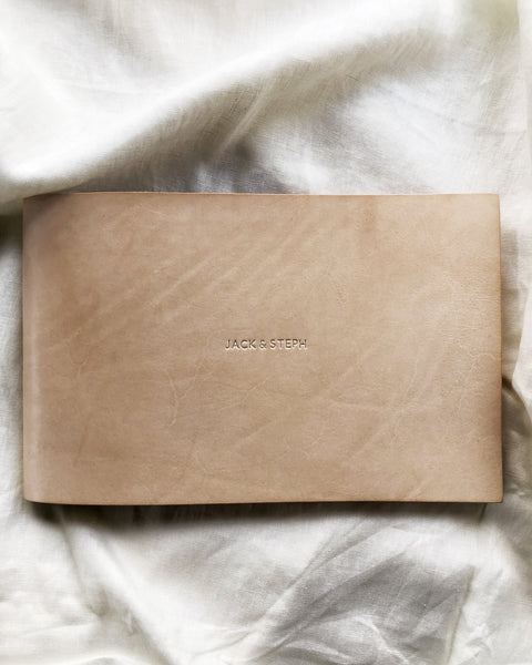 Personalised leather wedding guest book