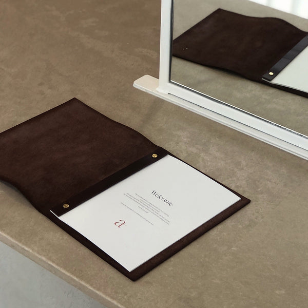 A5 Custom Leather Menu Booklet Folder for Beauty, Hair, & Wellness Studios
