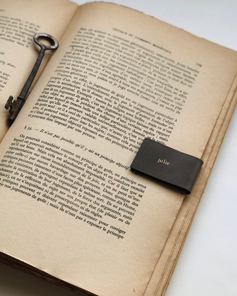 Genuine Leather, Personalised Bookmark with Magnet and Custom Gold Foil Text Emboss