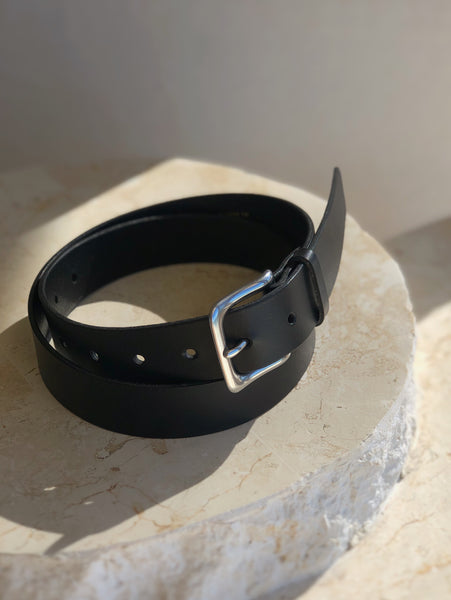 Australian Made Heritage Leather Belt - Black & Silver