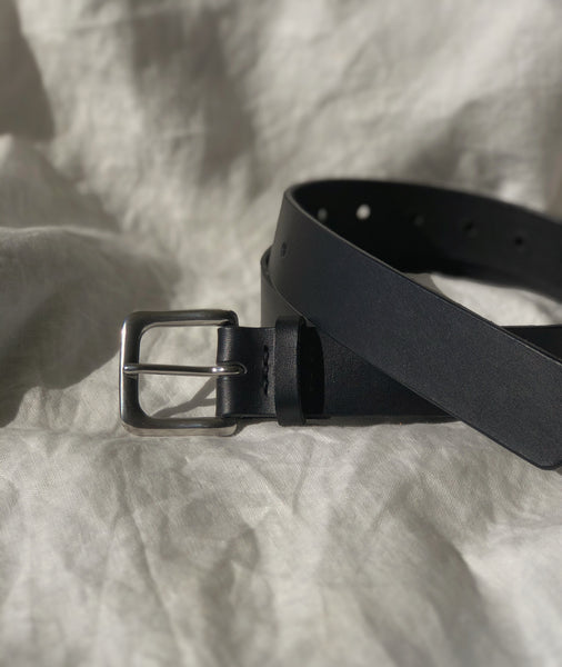 Australian Made Heritage Leather Belt - Black & Silver